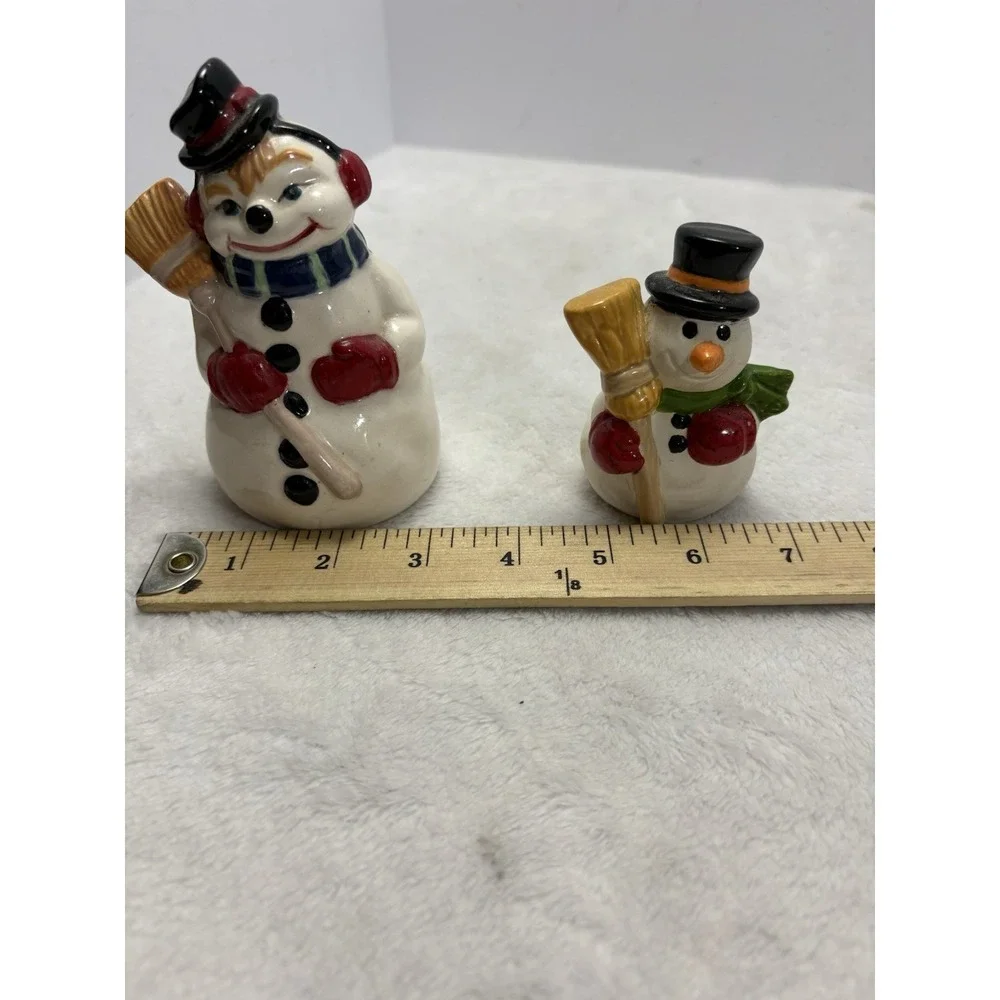 Ceramic Snowman Christmas Figurine Smiling Face‎ 1983 Vintage With Mini Snowman